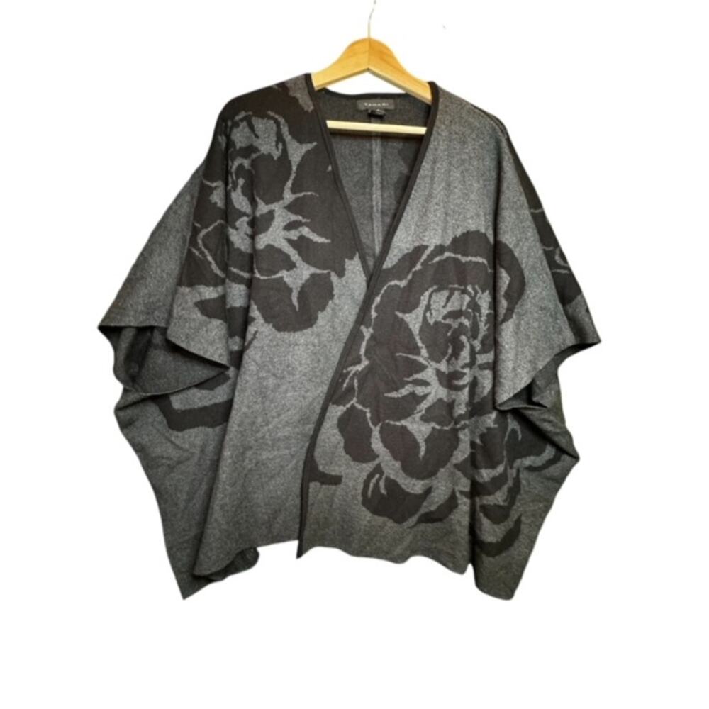 Tahari Poncho Cardigan Black Charcoal Heather Women's ONE SIZE Rayon Blend